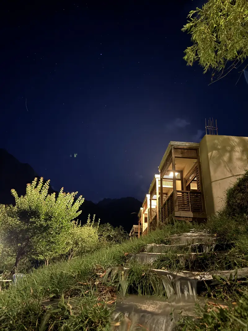The lodges at night